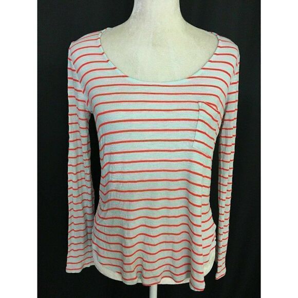Splendid Womens Orange Striped Long Sleeve Scoop Neck Top Rayon Medium - Picture 1 of 7
